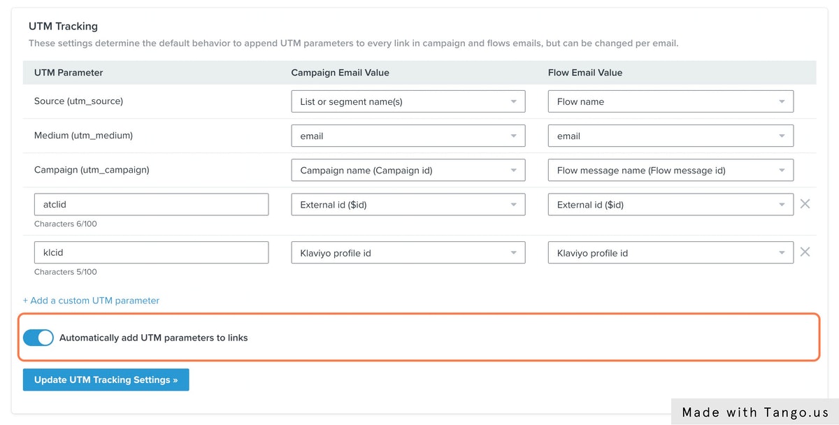 Click on Automatically add UTM parameters to links