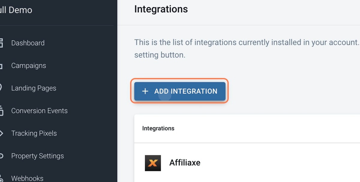 Click on ADD INTEGRATION