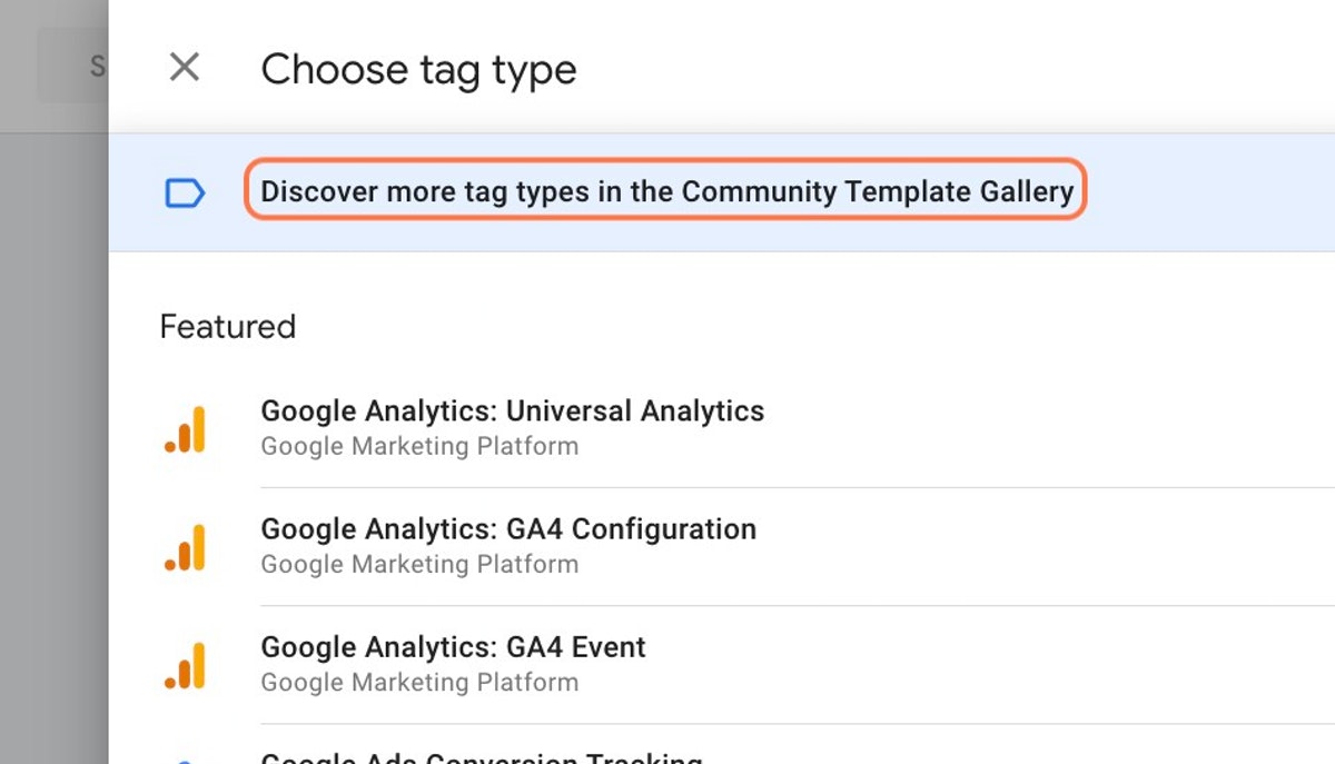 Access the Google Tag Manager Community Template Gallery