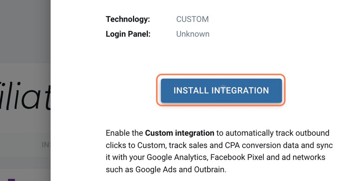 Click on INSTALL INTEGRATION