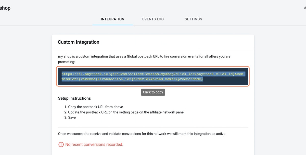 Copy your Webhook URL and paste it in your integration